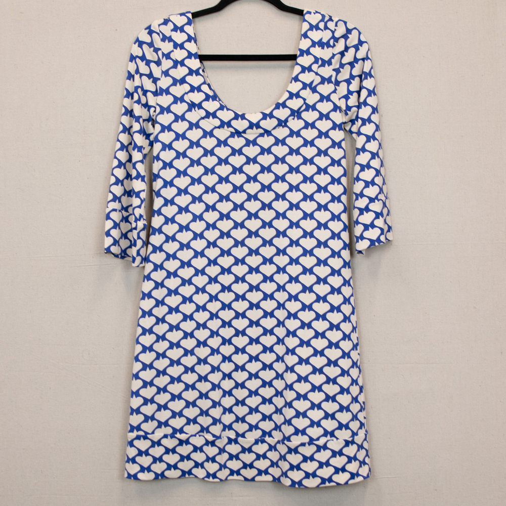 Diane von Furstenberg Heart Point blue and white silk mini shift dress-4